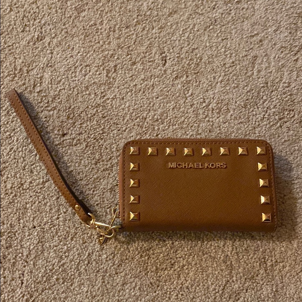 Michael Kors Tan Wristlet with Gold Accents